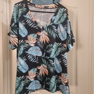 Tropical Casual Short-sleeved Top, Size XL